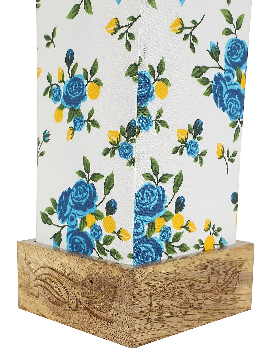 Multicolor Cotton Table lamp with Carving Wood Natural Base