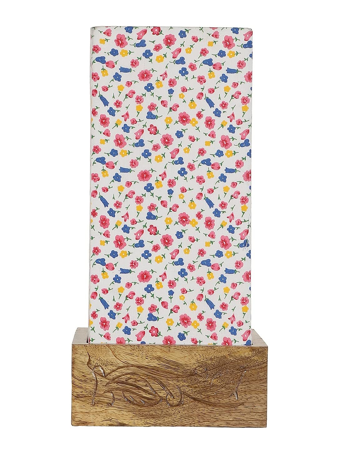 Multicolor Cotton Table lamp with Carving Wood Natural Base