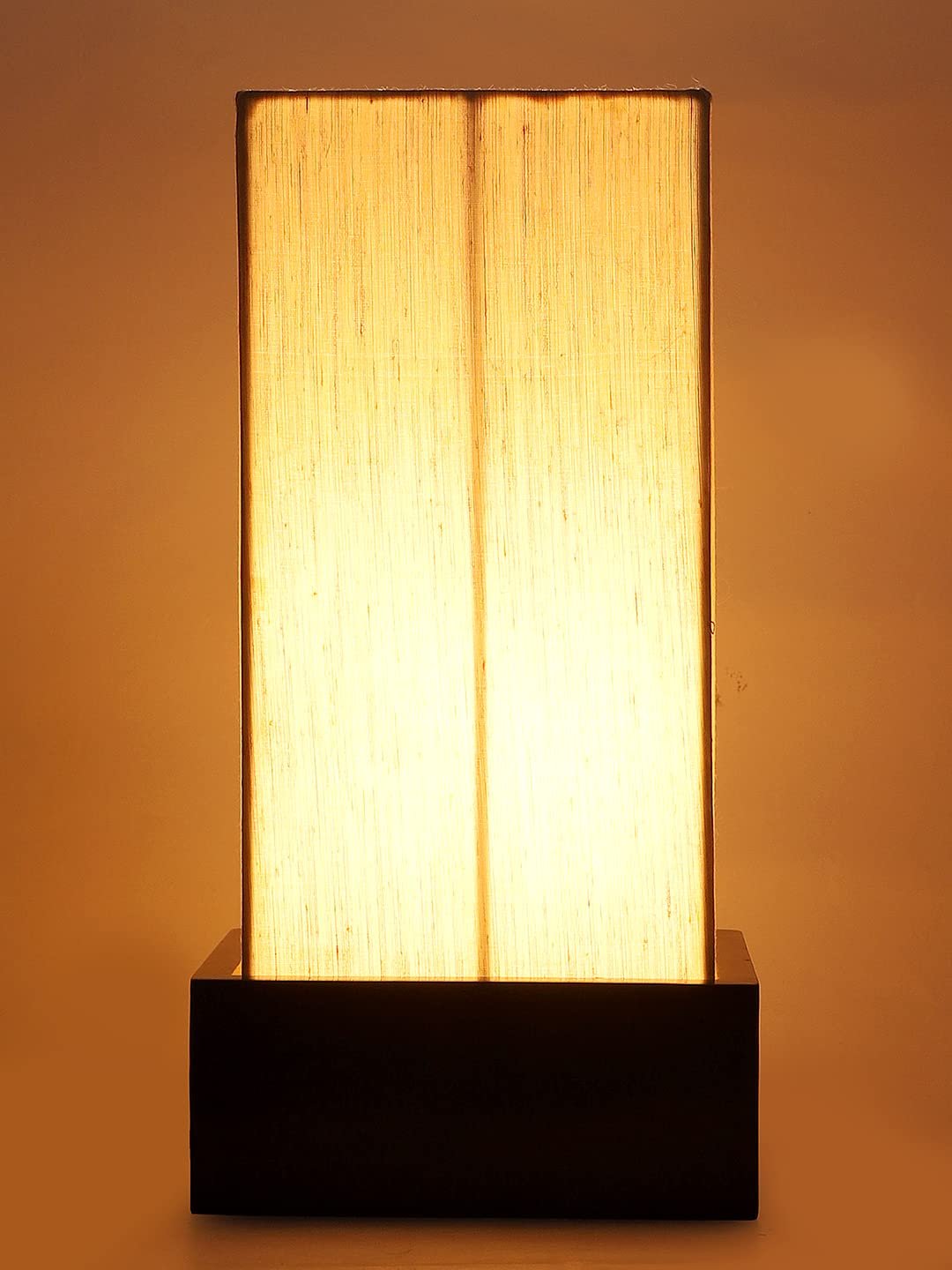 Off White Cotton Table lamp with Wood Brown Base