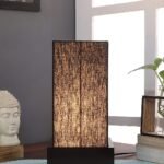 Black Cotton Table lamp with Wood Brown Base