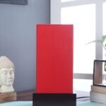 Red Cotton Table lamp with Wood Brown Base