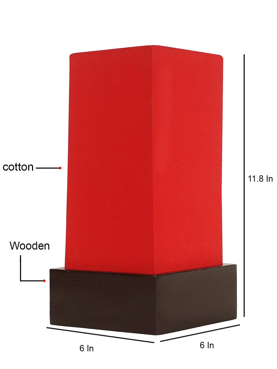 Red Cotton Table lamp with Wood Brown Base