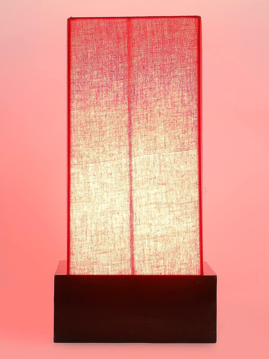 Red Cotton Table lamp with Wood Brown Base