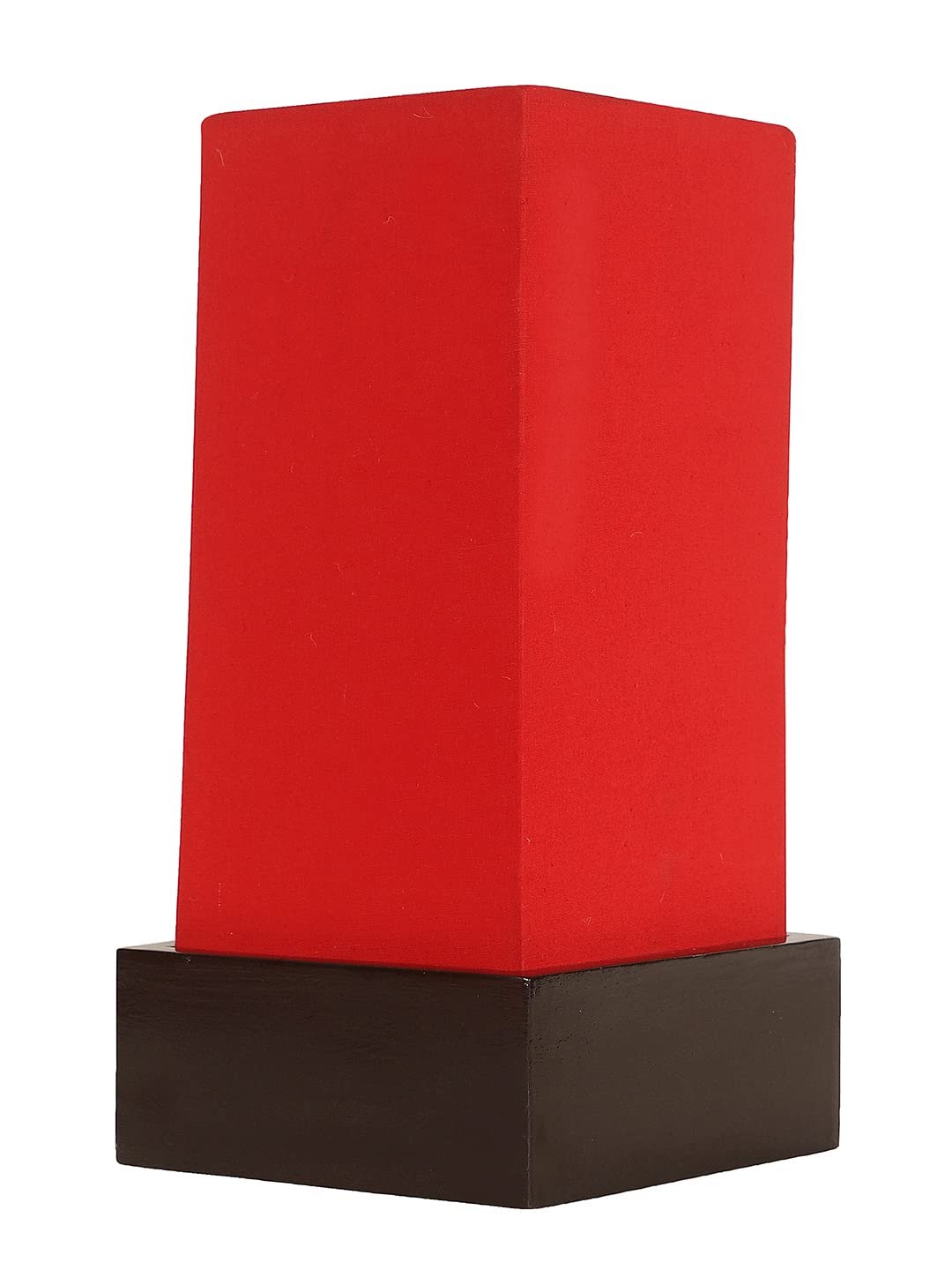 Red Cotton Table lamp with Wood Brown Base