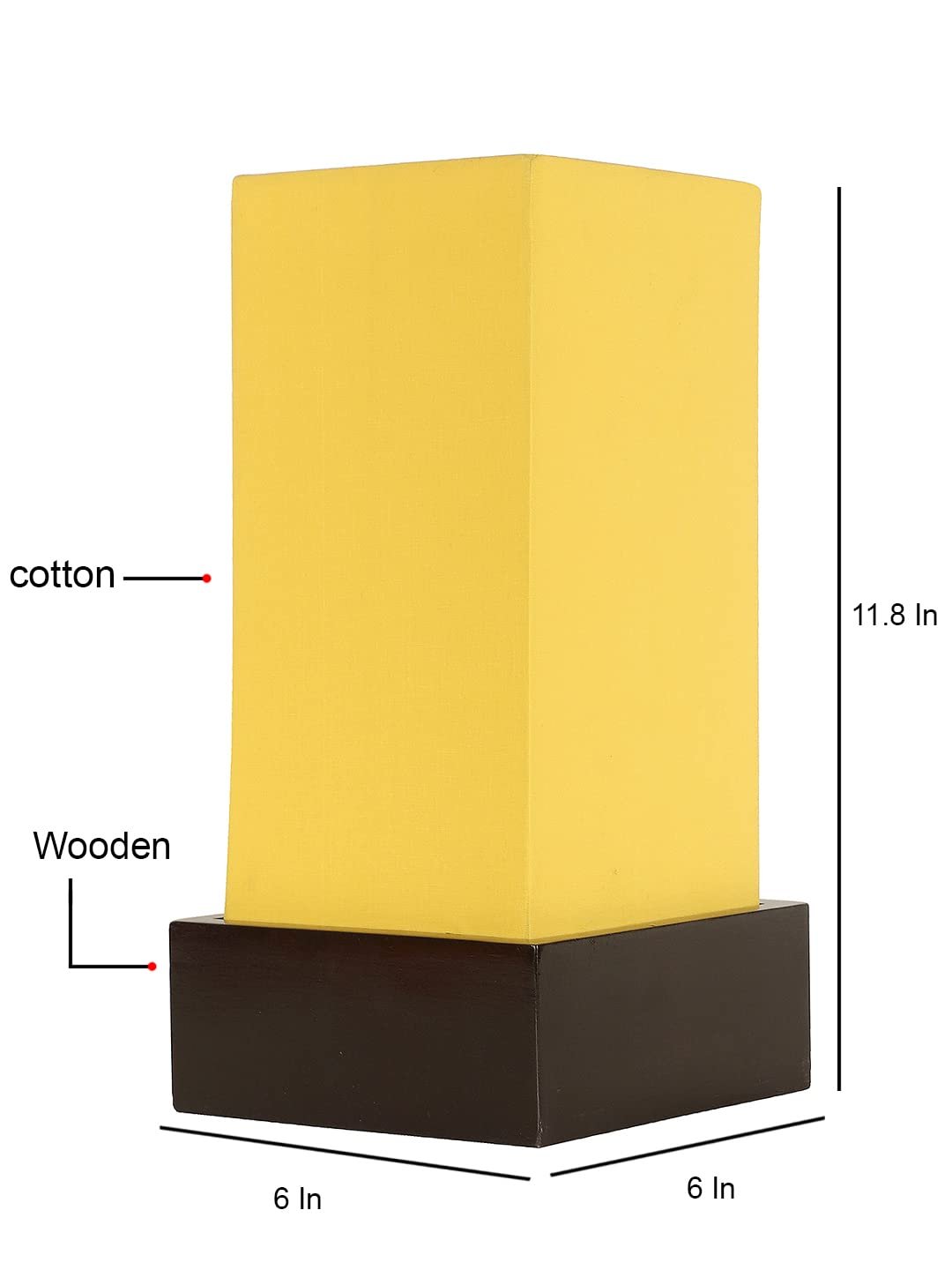 Yellow Cotton Table lamp with Carving Wood Natural Base