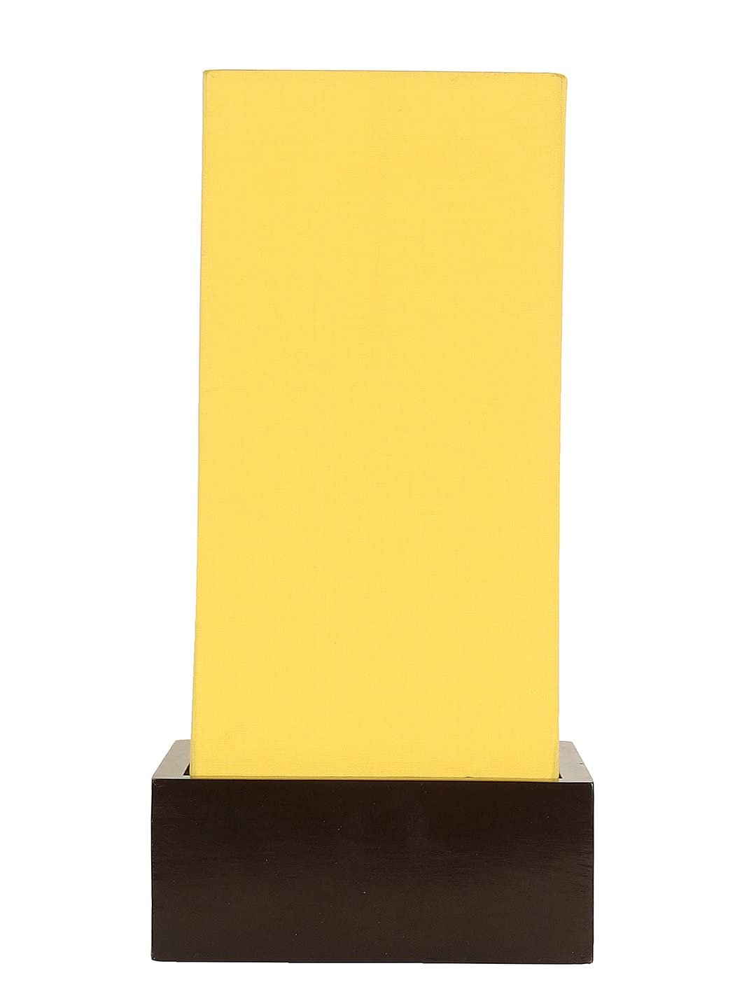 Yellow Cotton Table lamp with Carving Wood Natural Base
