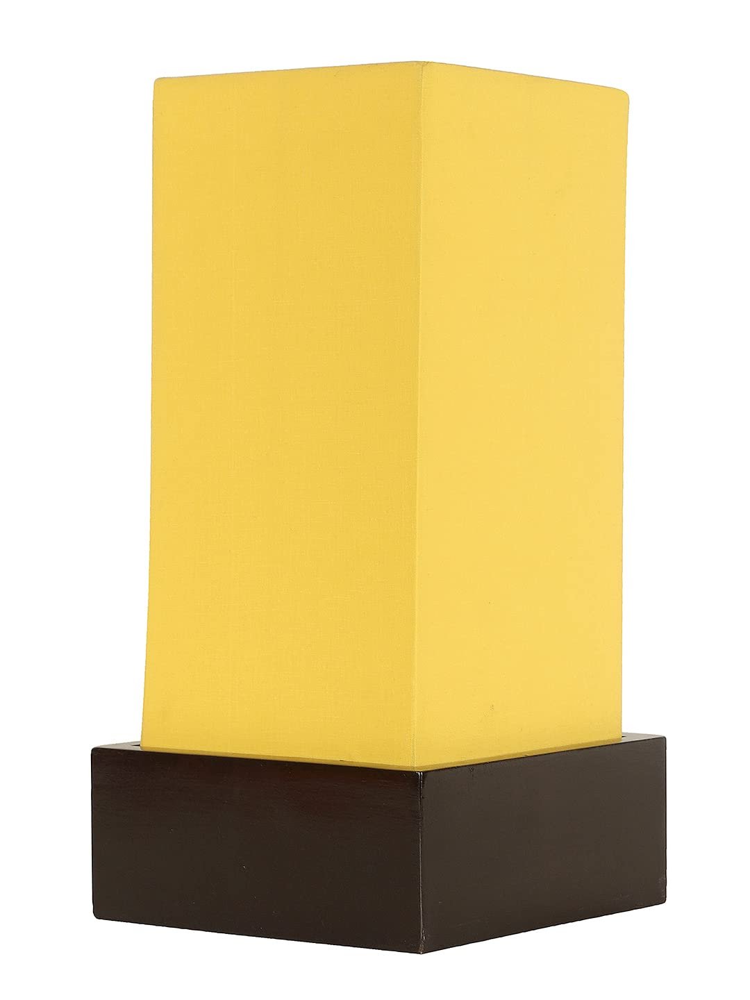 Yellow Cotton Table lamp with Carving Wood Natural Base