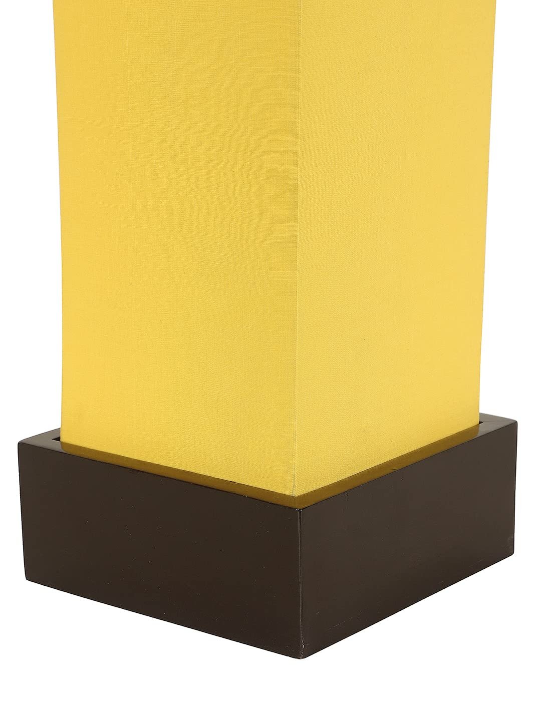 Yellow Cotton Table lamp with Carving Wood Natural Base