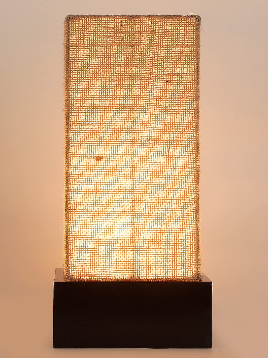 Beige Jute Table lamp with Wood Brown Base