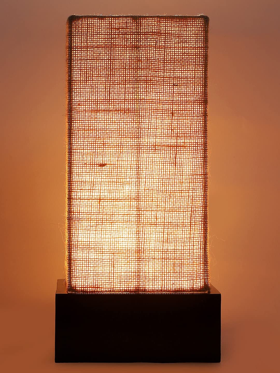 Beige Jute Table lamp with Wood Brown Base