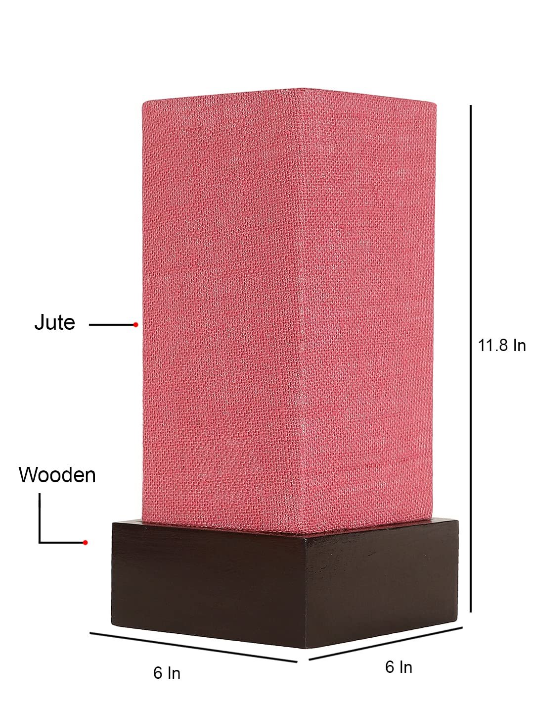 Pink Jute Table lamp with Wood Brown Base
