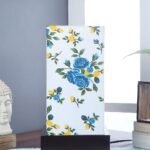 Multicolor Cotton Table lamp with Wood Brown Base