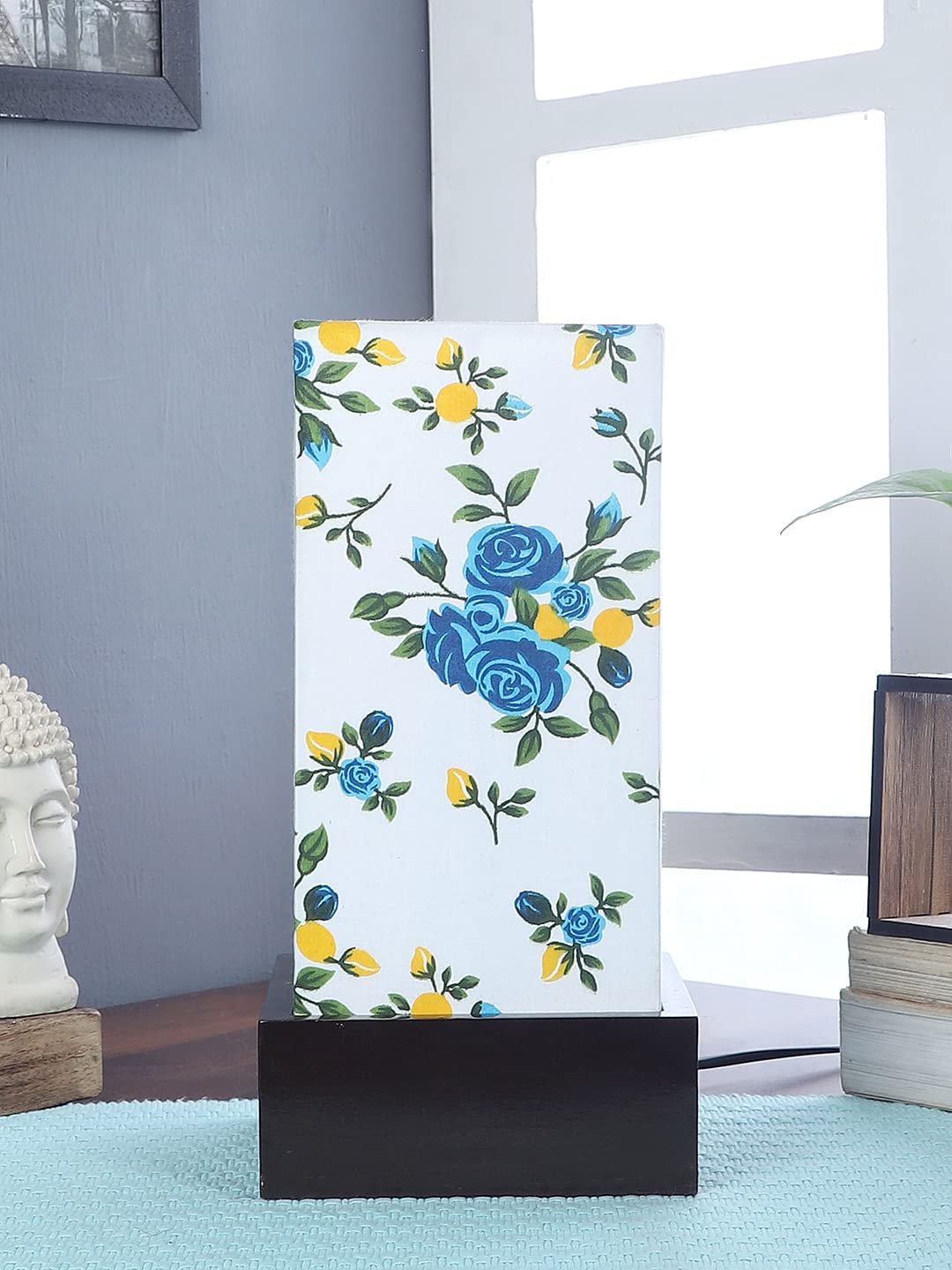 Multicolor Cotton Table lamp with Wood Brown Base