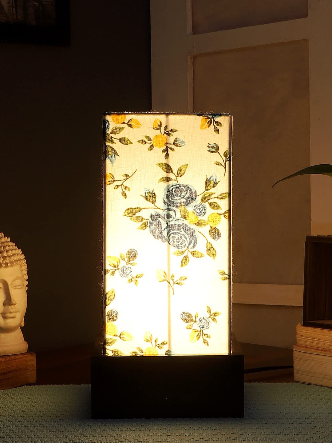 Multicolor Cotton Table lamp with Wood Brown Base