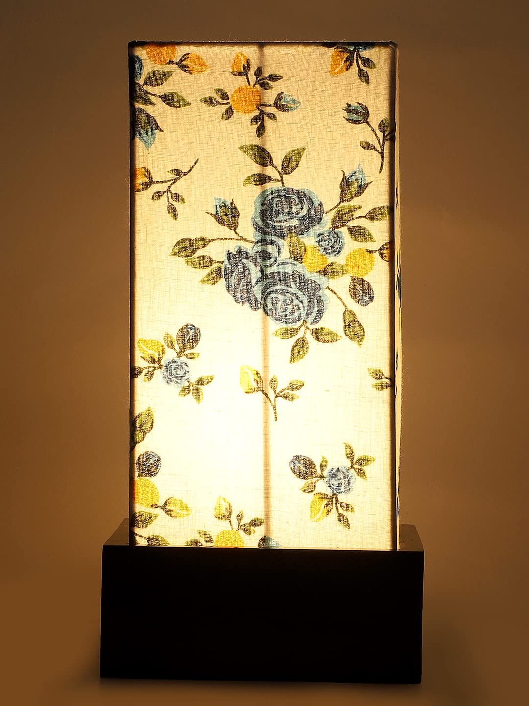 Multicolor Cotton Table lamp with Wood Brown Base