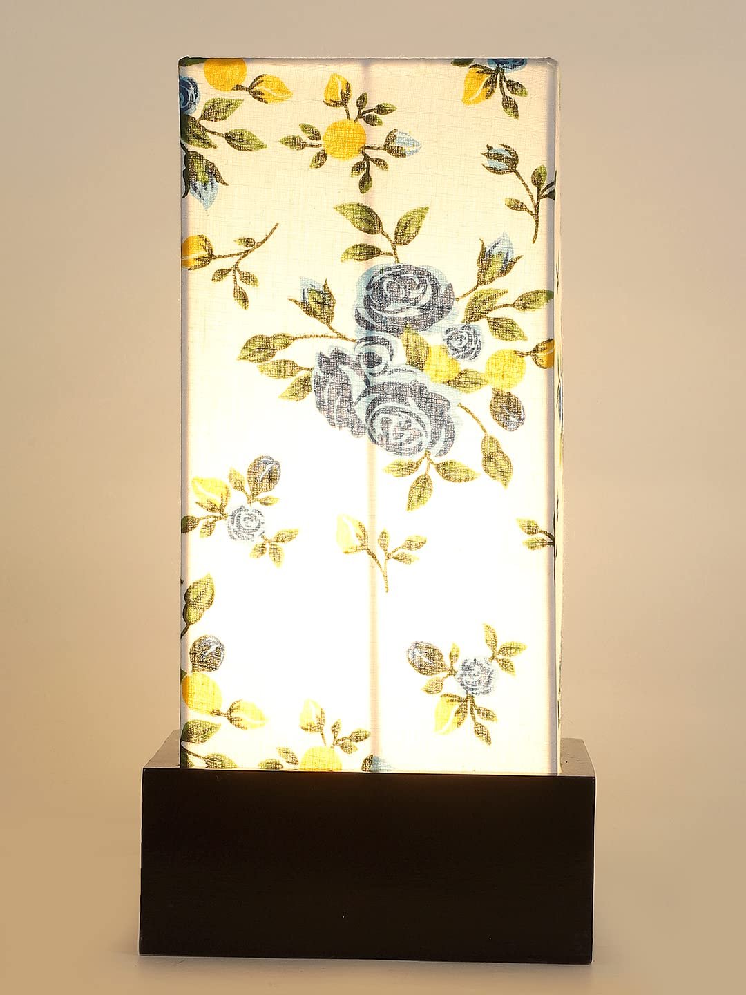 Multicolor Cotton Table lamp with Wood Brown Base