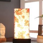 Multicolor Cotton Table lamp with Wood Brown Base