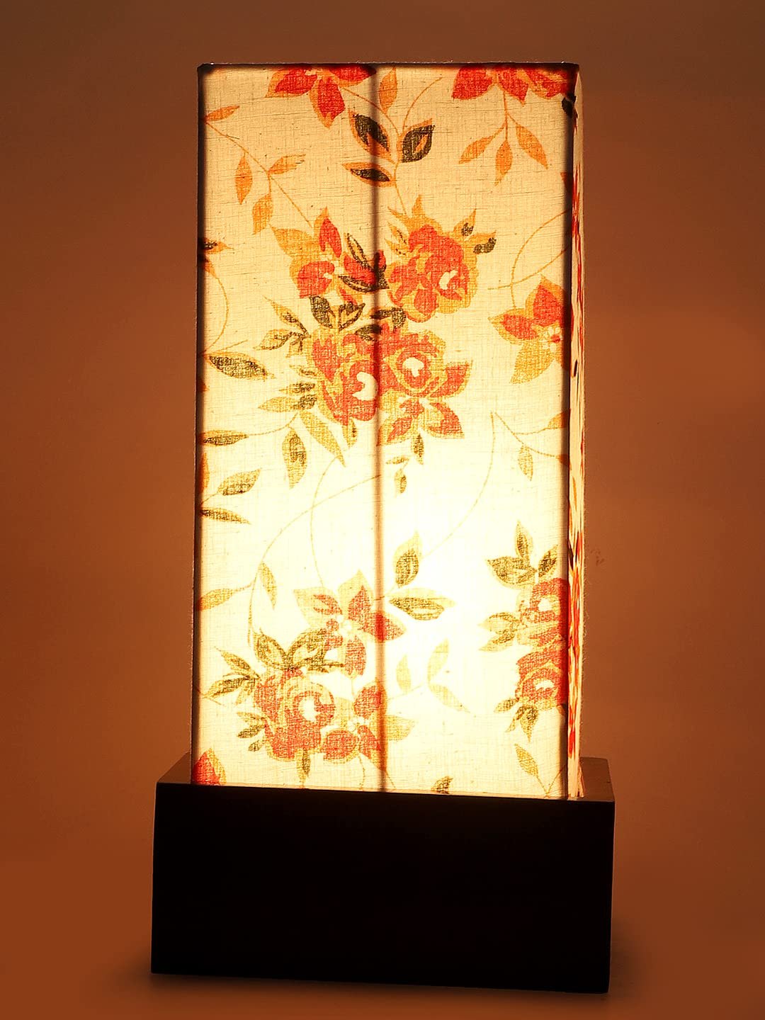 Multicolor Cotton Table lamp with Wood Brown Base