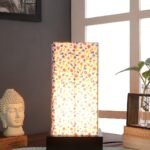 Multicolor Cotton Table lamp with Wood Brown Base