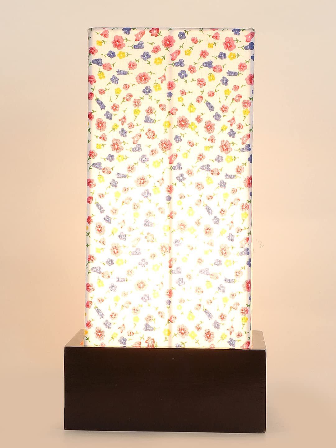 Multicolor Cotton Table lamp with Wood Brown Base