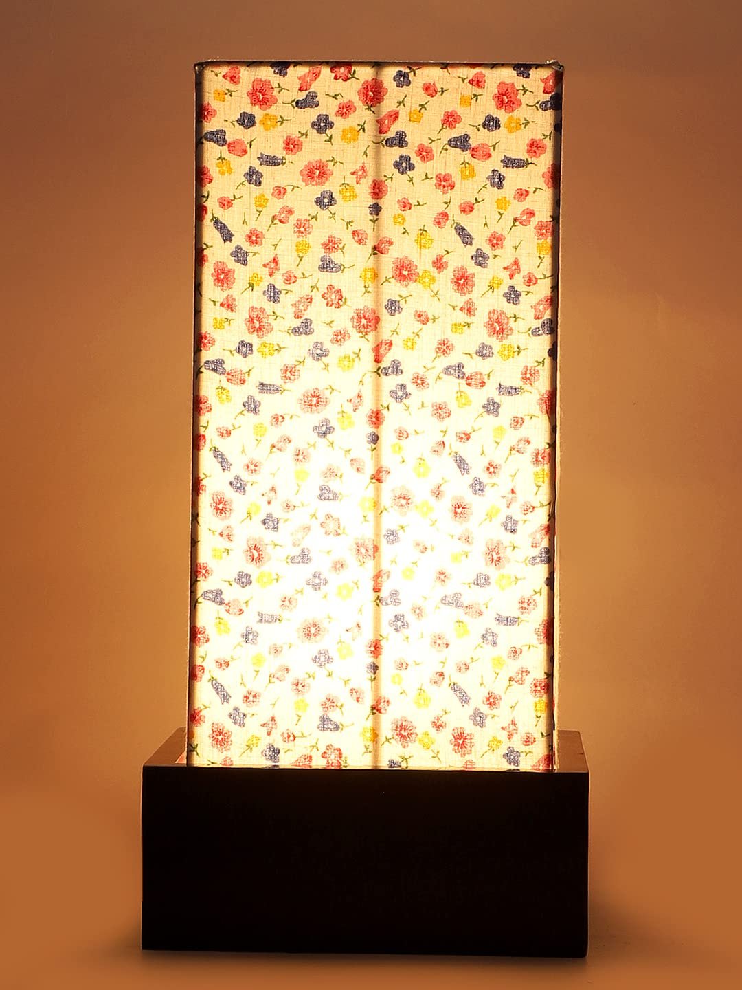 Multicolor Cotton Table lamp with Wood Brown Base