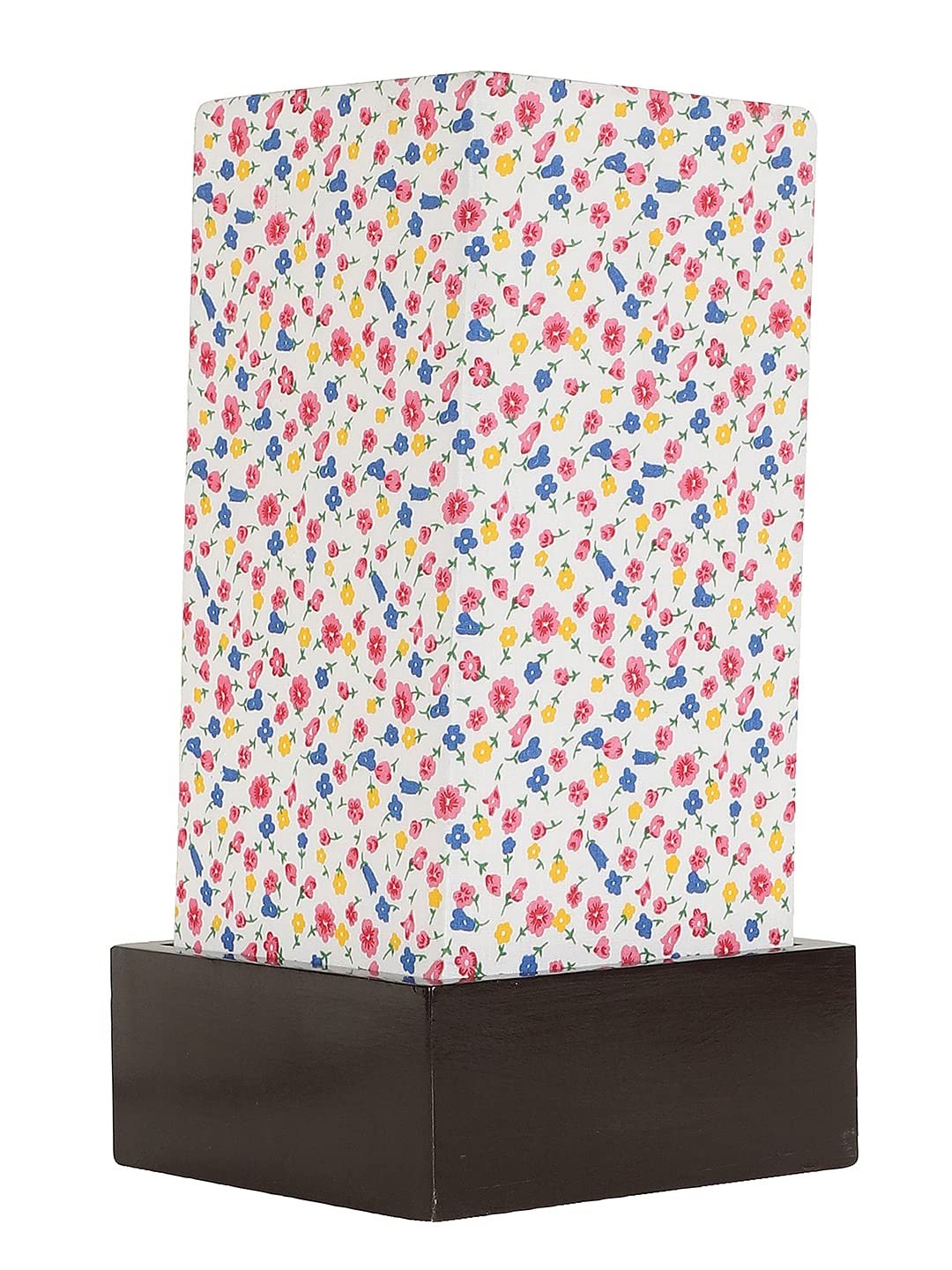 Multicolor Cotton Table lamp with Wood Brown Base