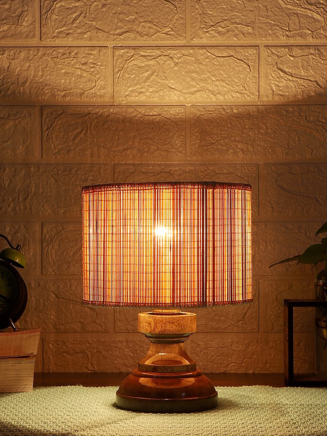 Wood Table lamp with Bamboo Shade