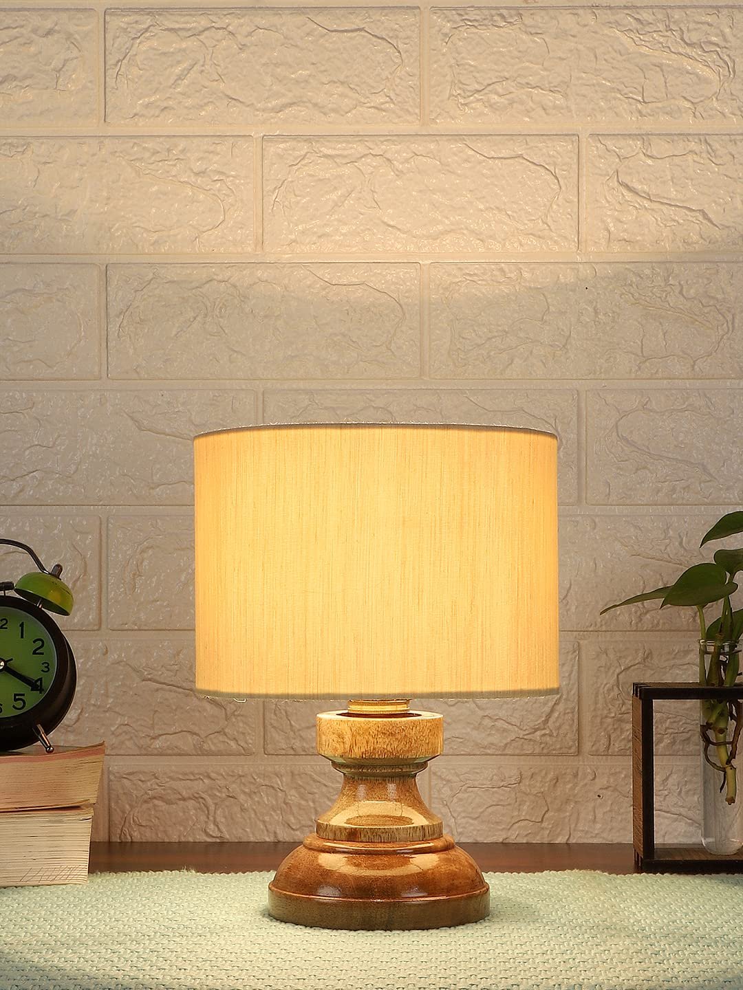 Wood Table lamp with Off-White Cotton Shade