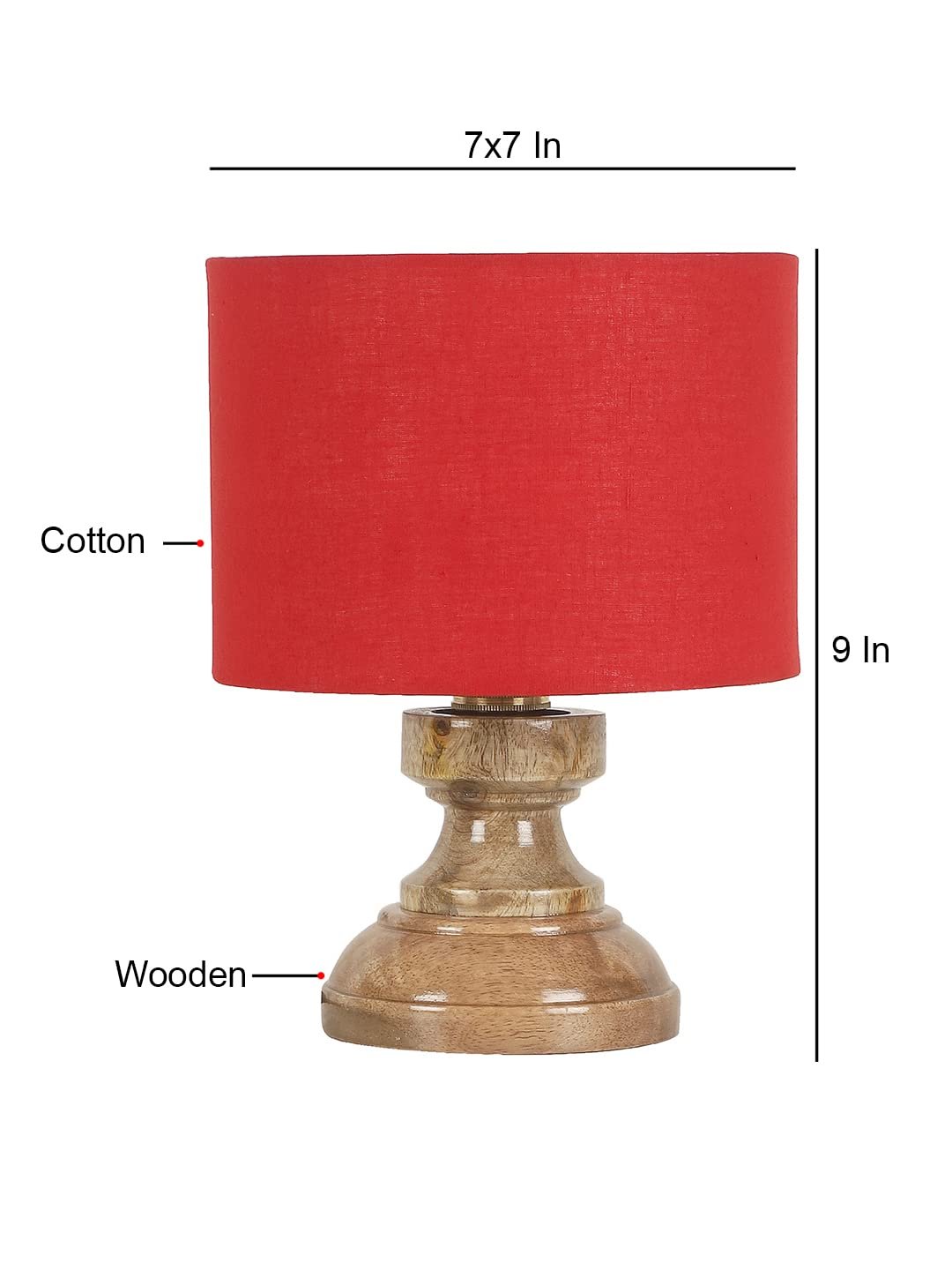 Wood Table lamp with Red Cotton Shade