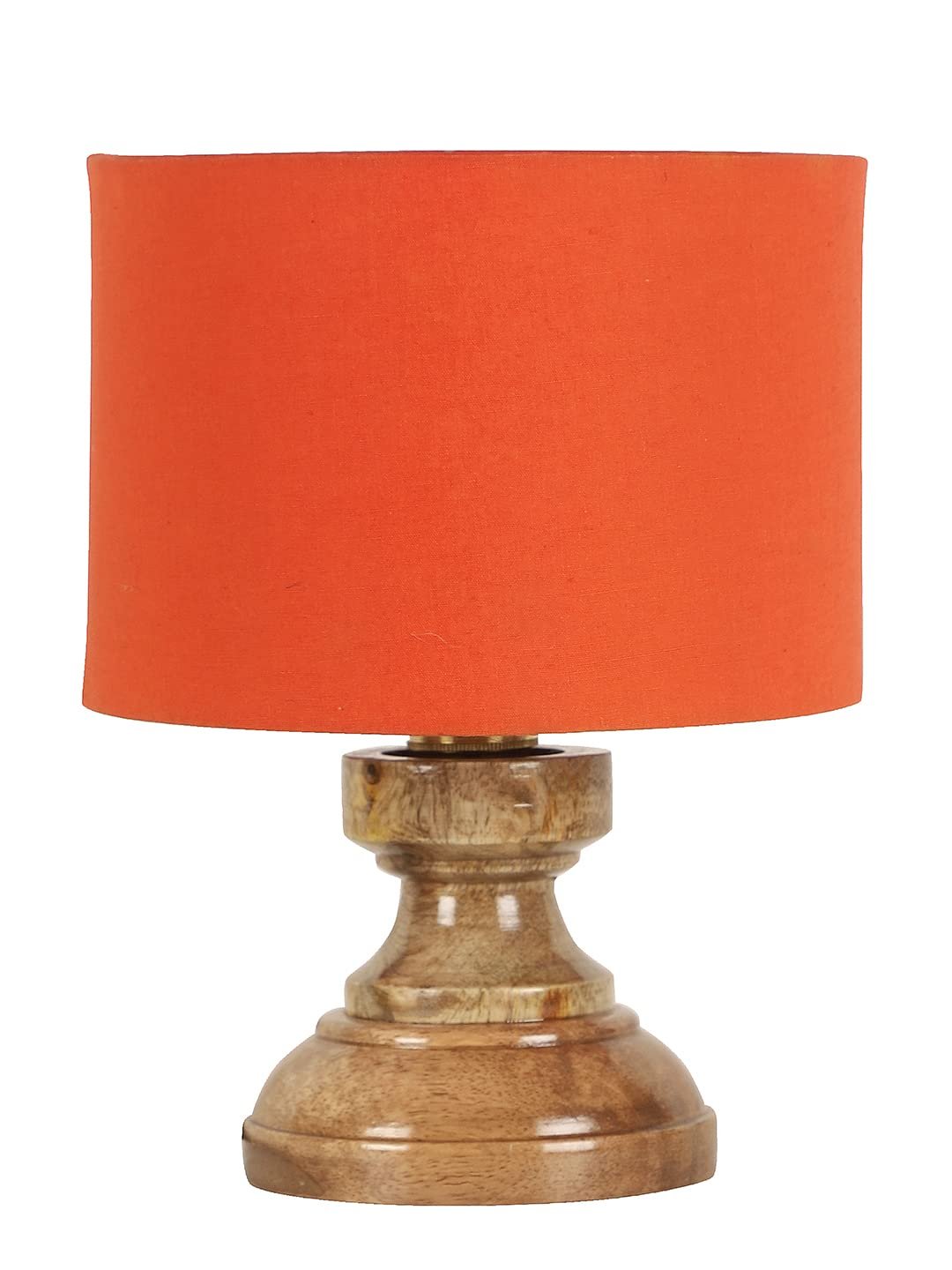 Wood Table lamp with Orange Cotton Shade