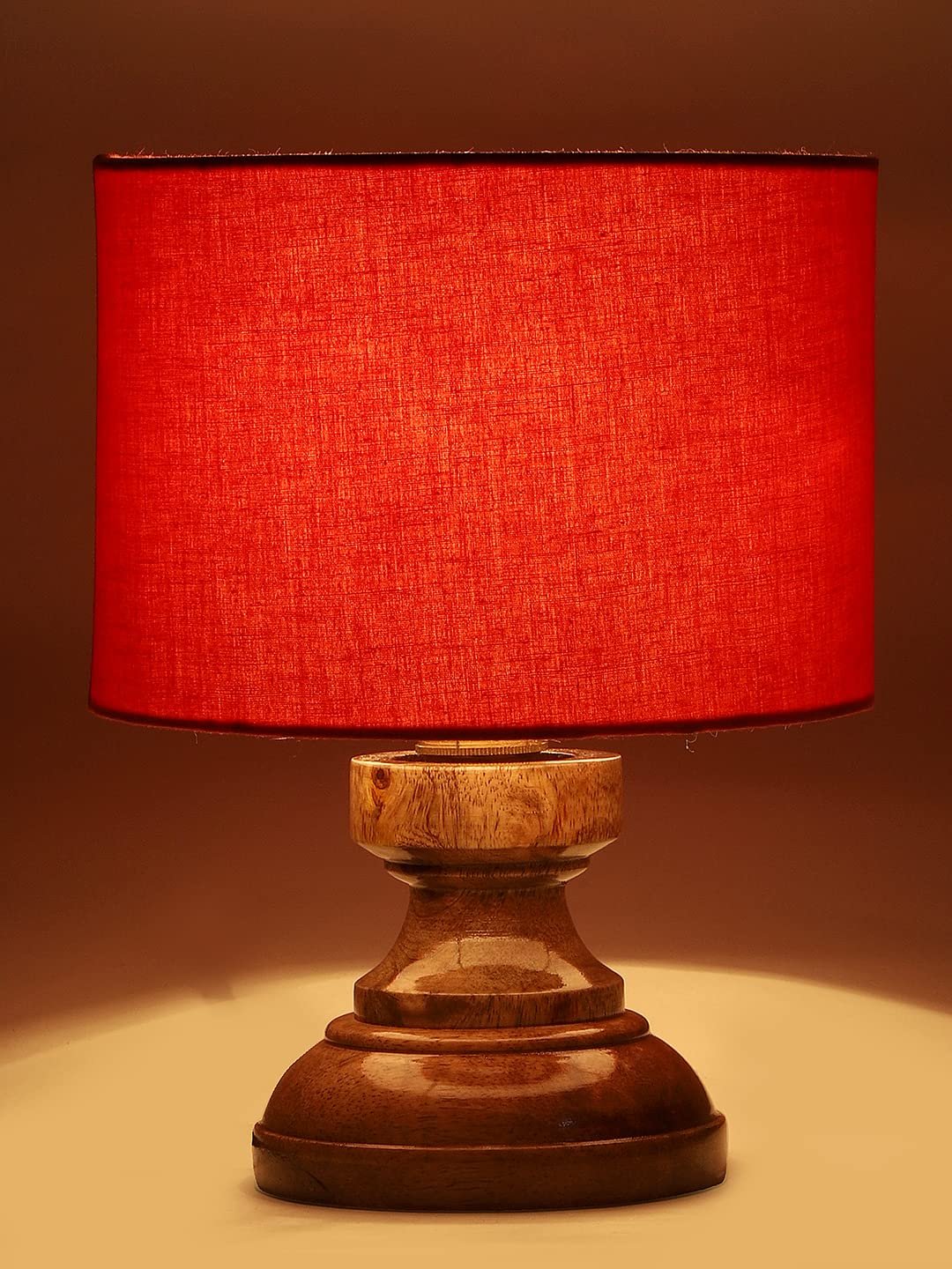 Wood Table lamp with Orange Cotton Shade