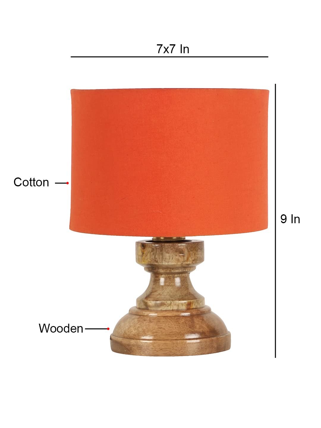 Wood Table lamp with Orange Cotton Shade