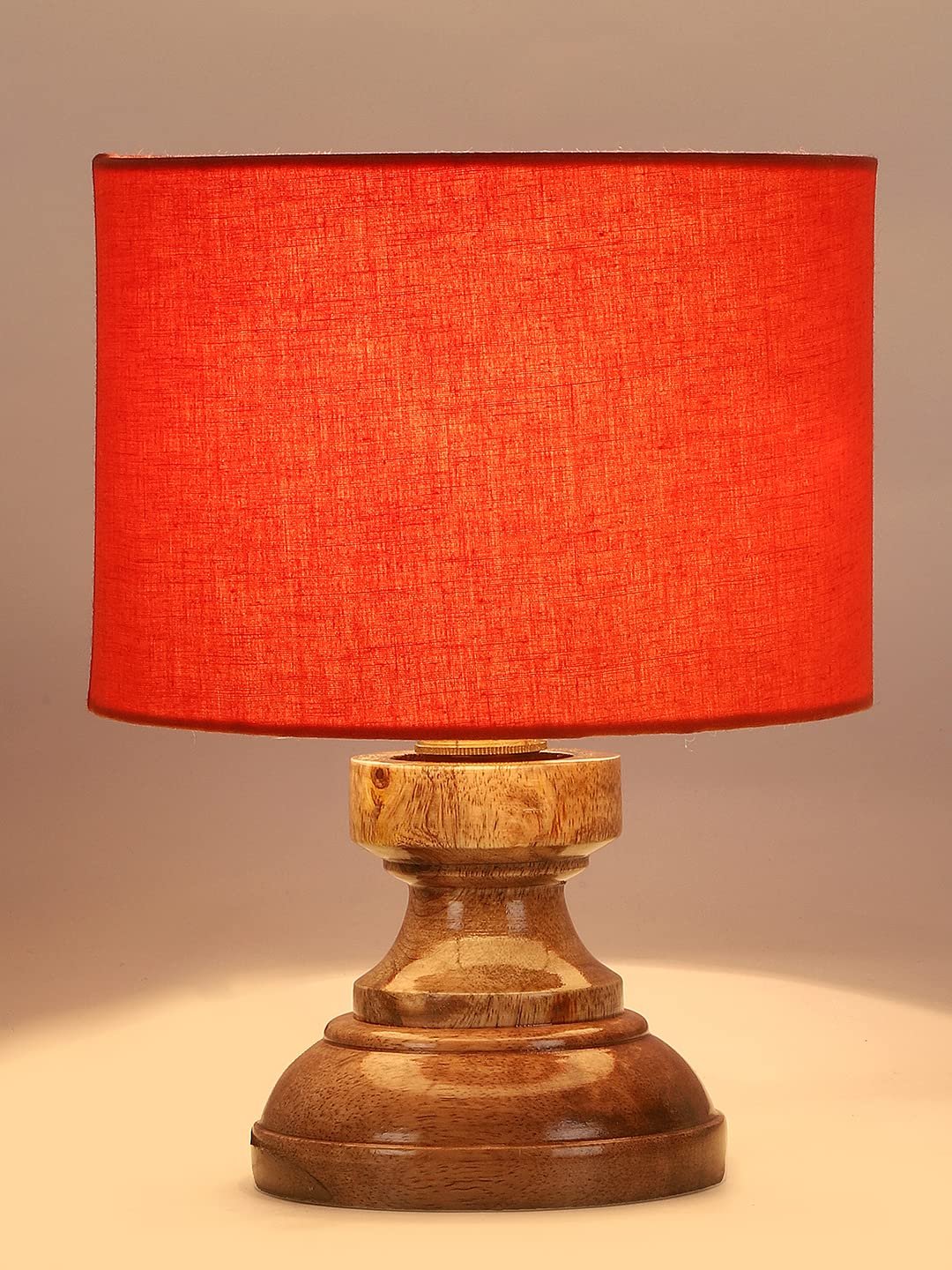 Wood Table lamp with Orange Cotton Shade