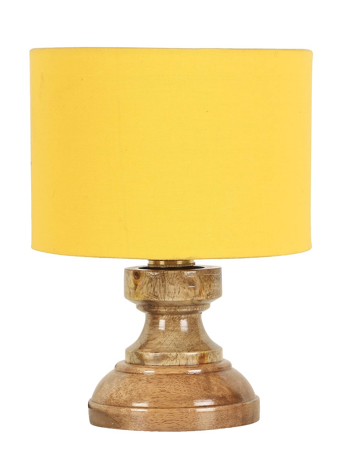 Wood Table lamp with Yellow Cotton Shade