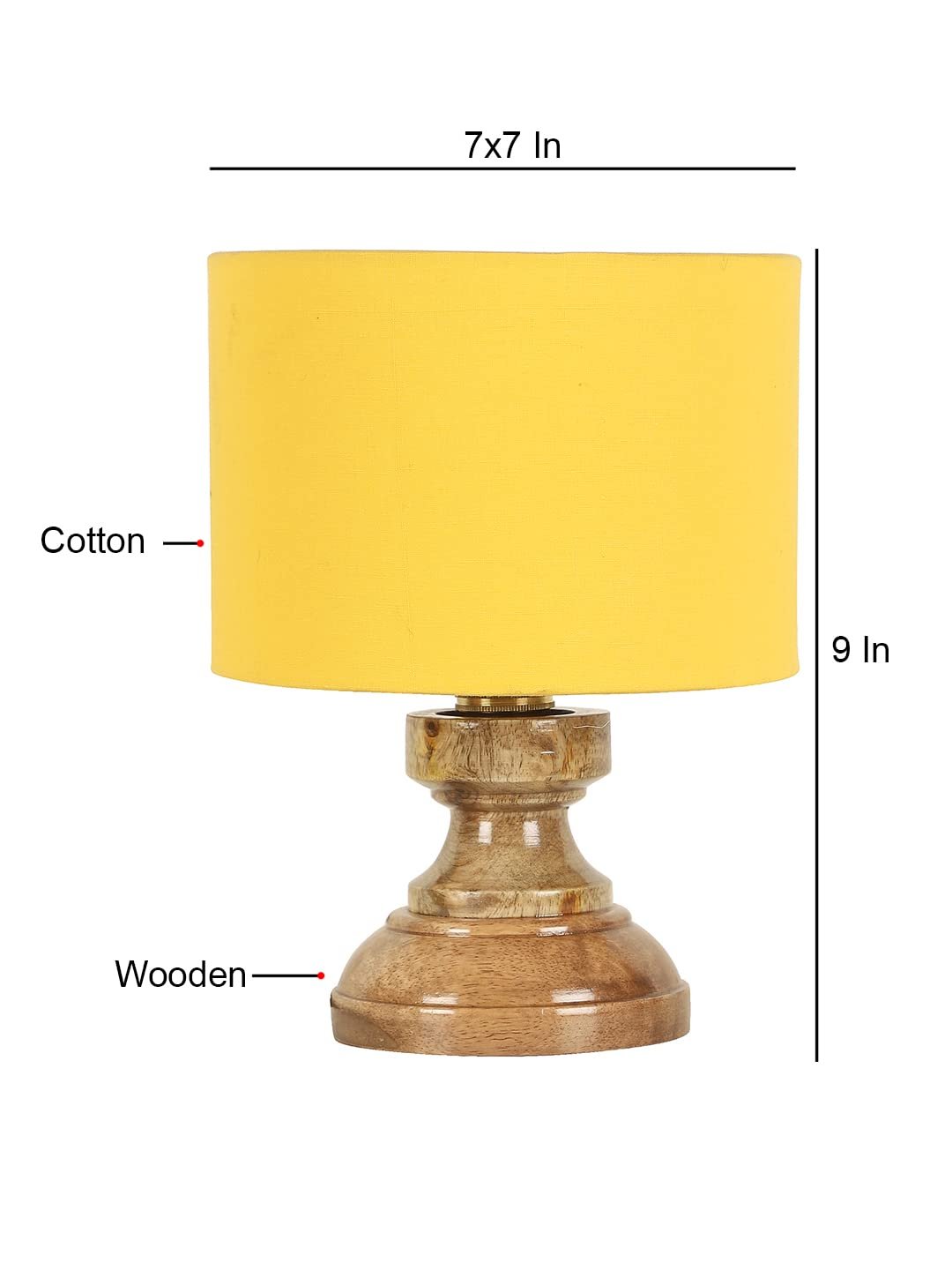 Wood Table lamp with Yellow Cotton Shade
