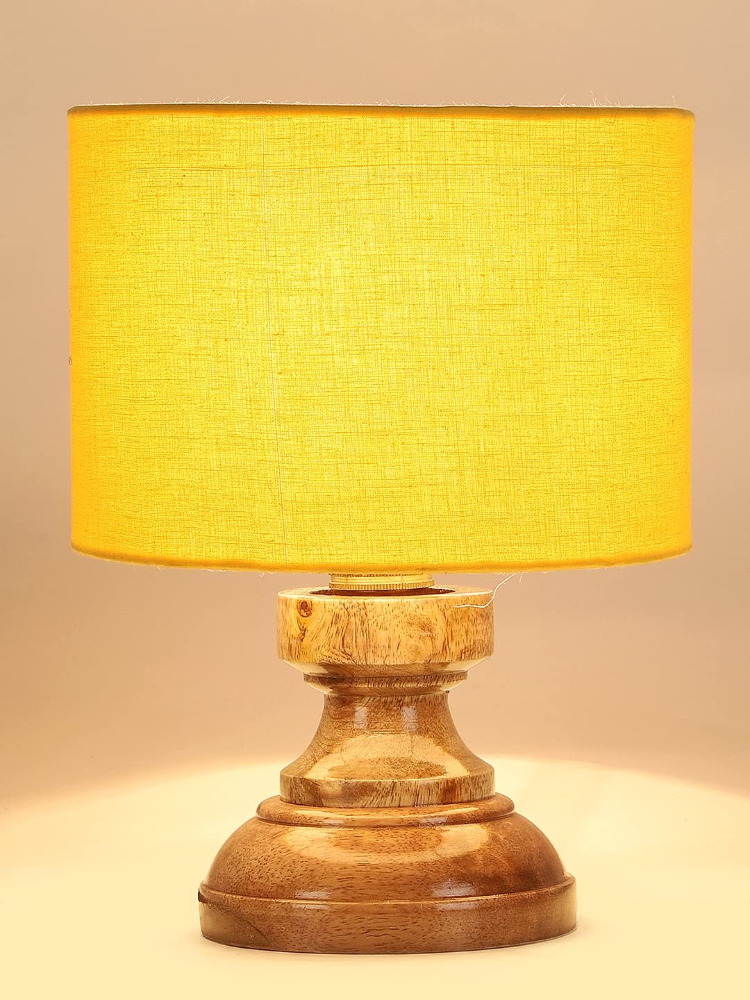 Wood Table lamp with Yellow Cotton Shade