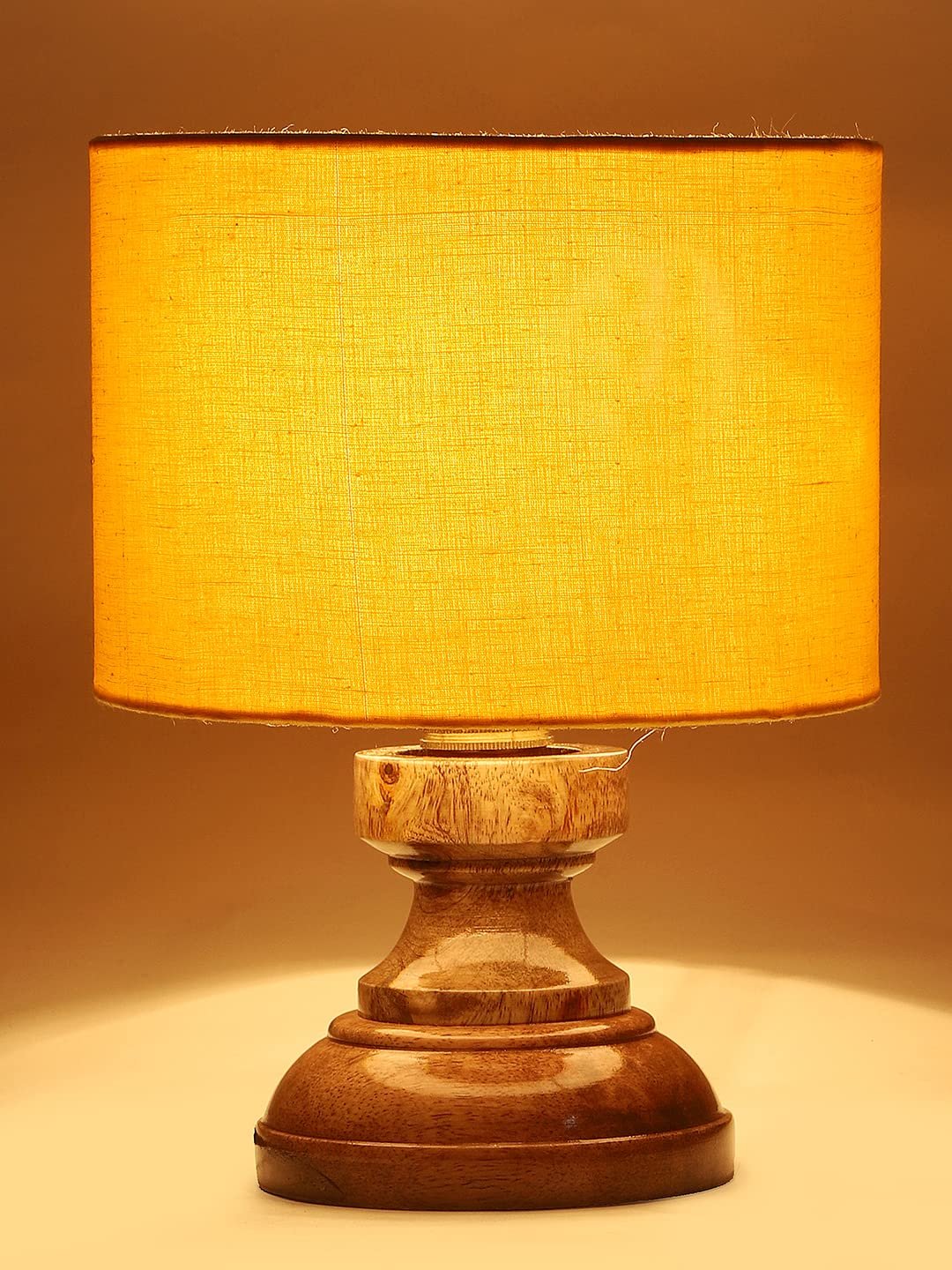 Wood Table lamp with Yellow Cotton Shade