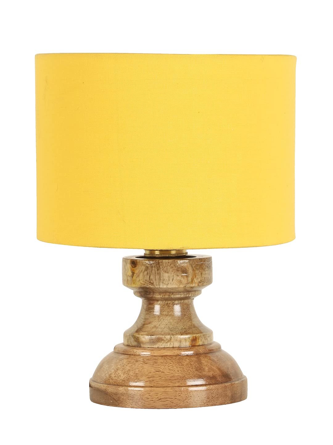 Wood Table lamp with Yellow Cotton Shade