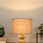 Wood Table lamp with Grey Cotton Shade
