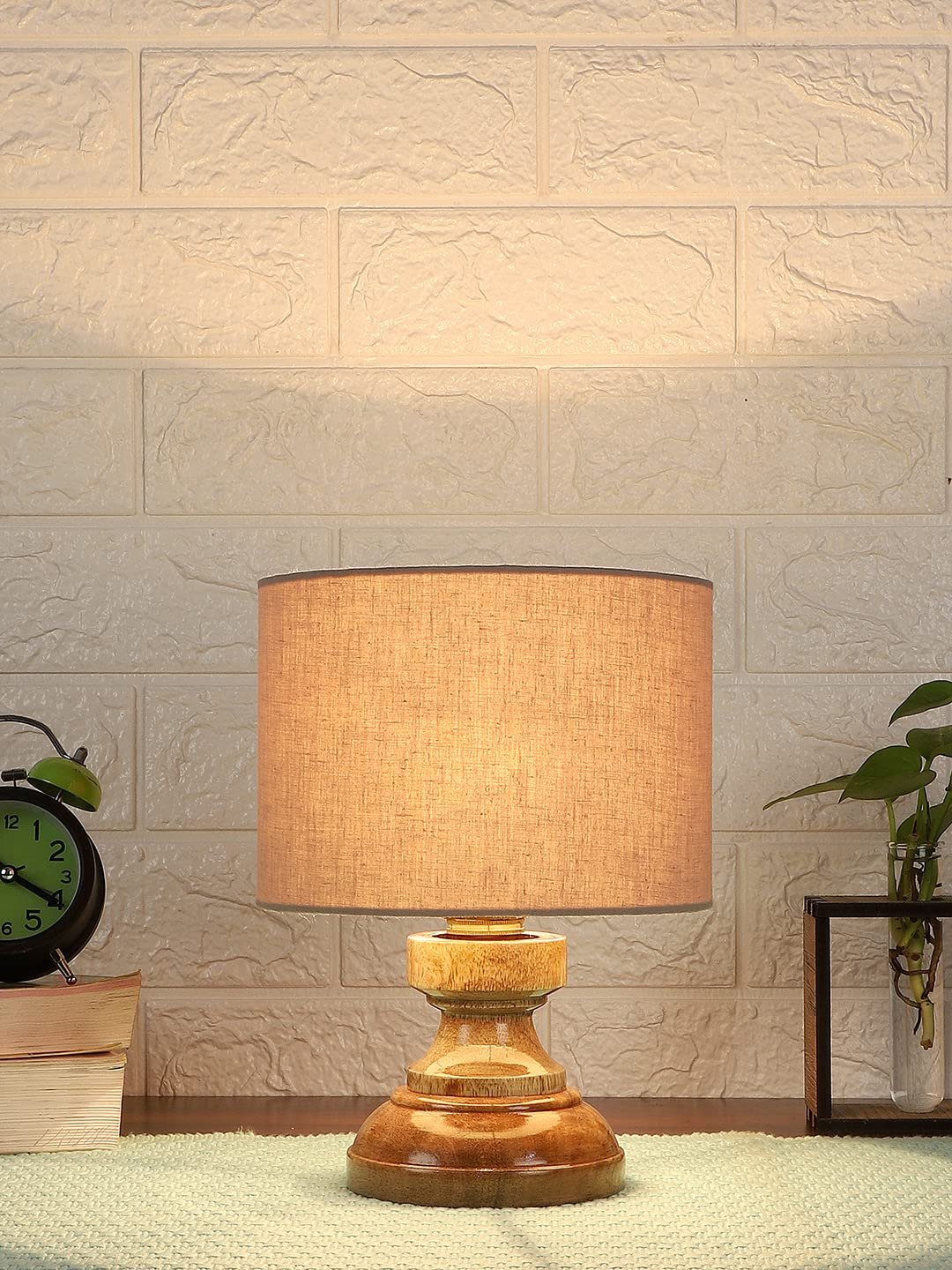 Wood Table lamp with Grey Cotton Shade