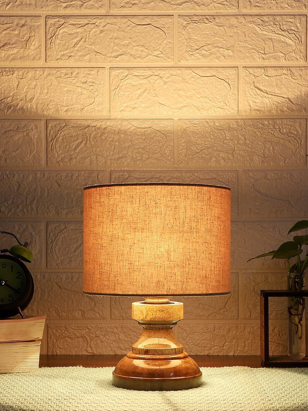 Wood Table lamp with Grey Cotton Shade