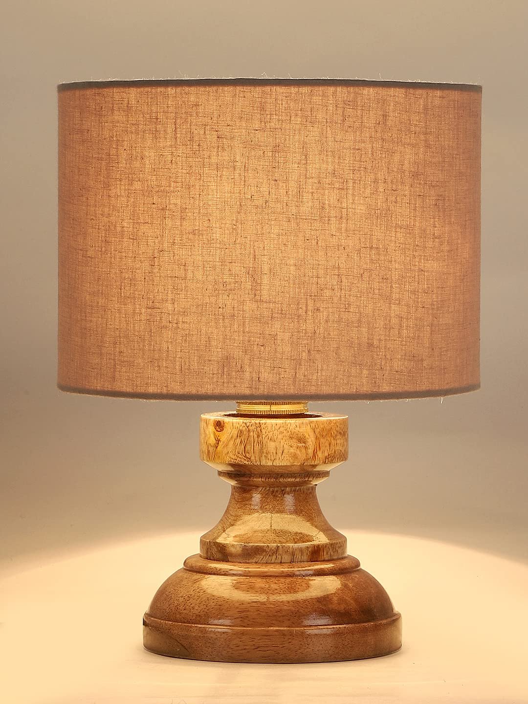 Wood Table lamp with Grey Cotton Shade