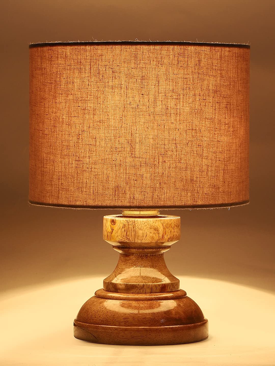 Wood Table lamp with Grey Cotton Shade