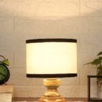 Wood Table lamp with Multicolor Cotton Shade