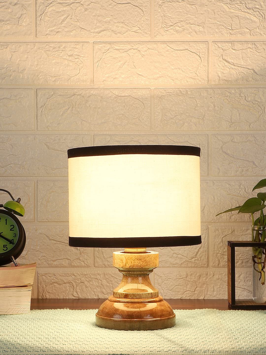 Wood Table lamp with Multicolor Cotton Shade