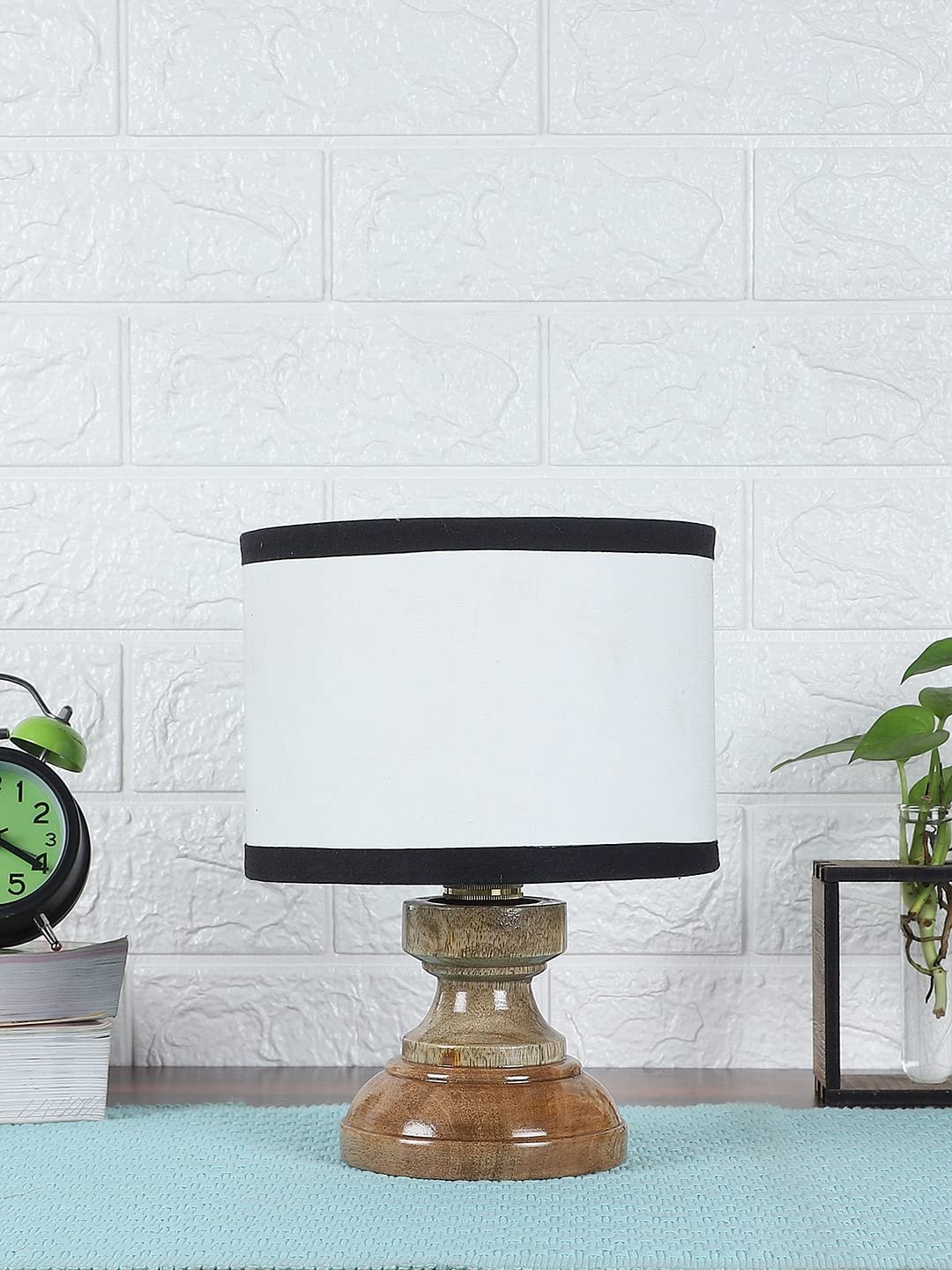 Wood Table lamp with Multicolor Cotton Shade