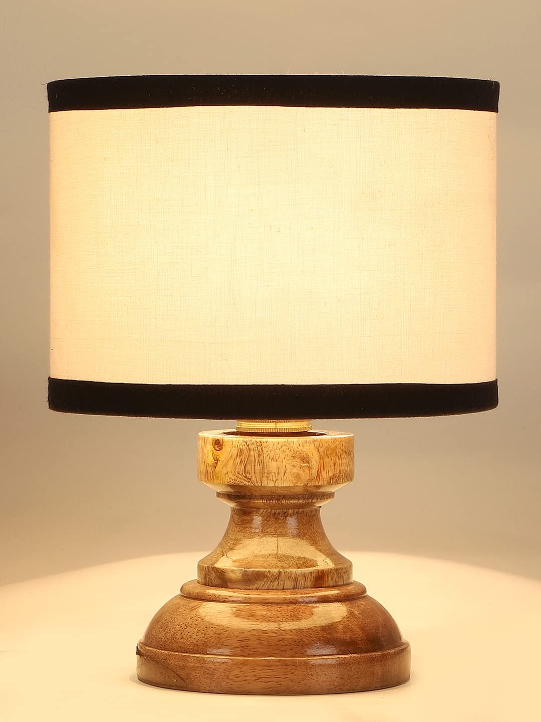 Wood Table lamp with Multicolor Cotton Shade