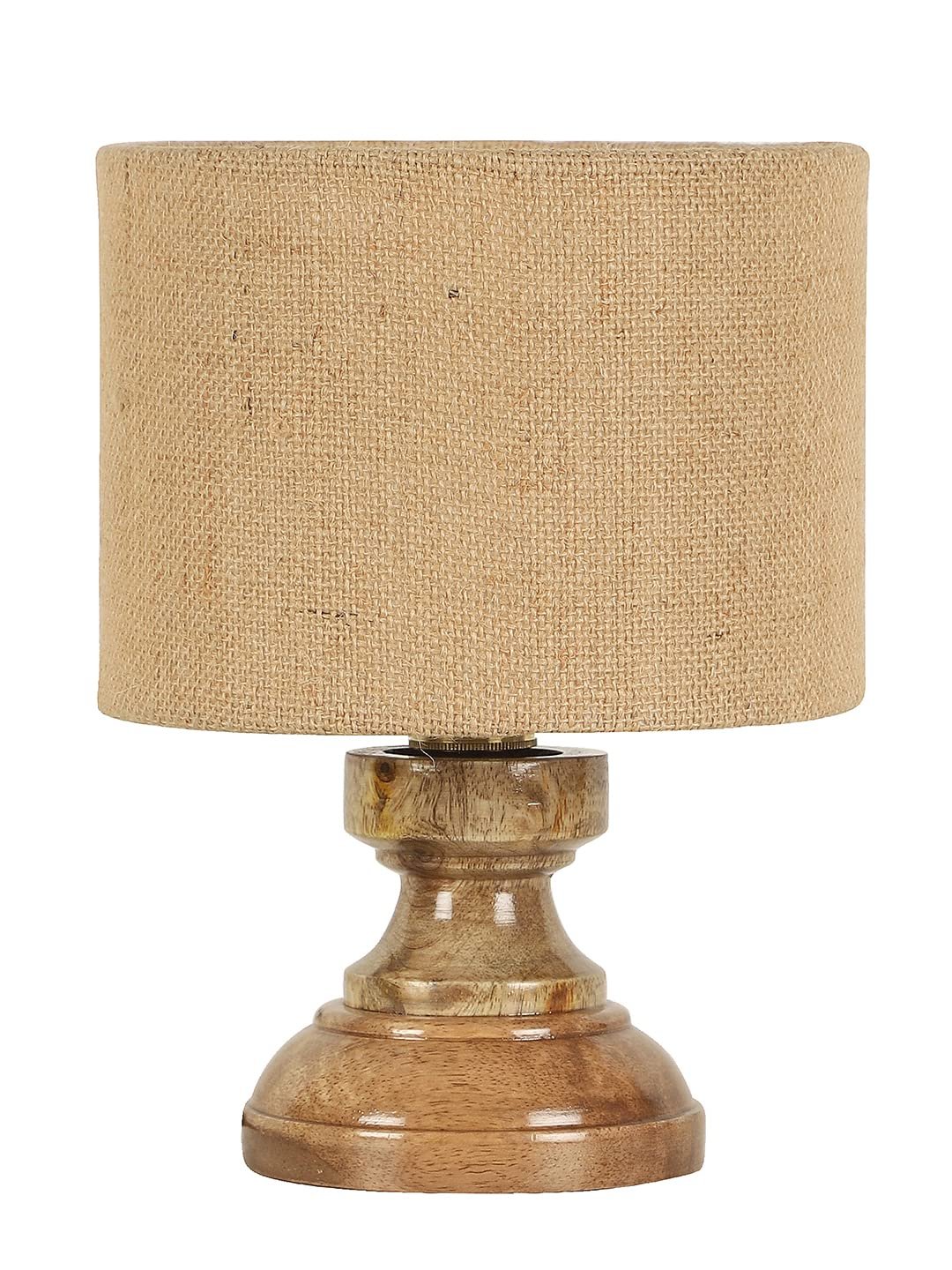 Wood Table lamp with Beige Jute Shade