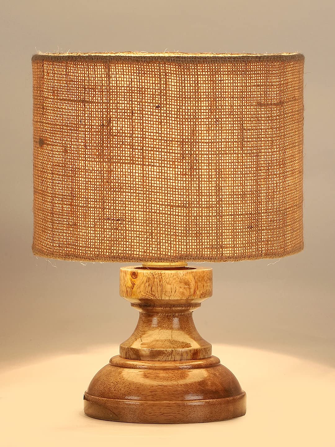 Wood Table lamp with Beige Jute Shade