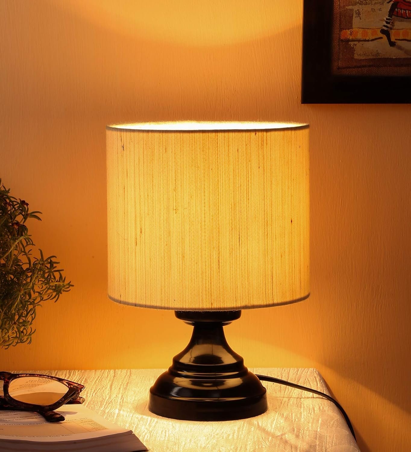 Wood Table lamp with Pink Jute Shade